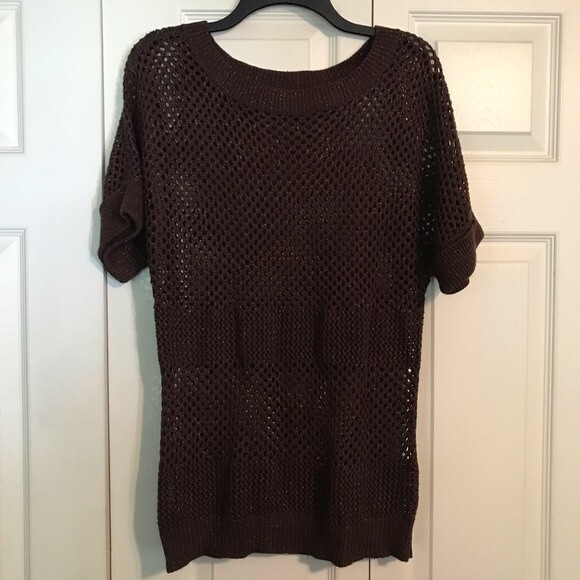 THE LIMITED Women’s Medium Brown Crochet Sweater Metallic Thread Tunic Length - Picture 1 of 7